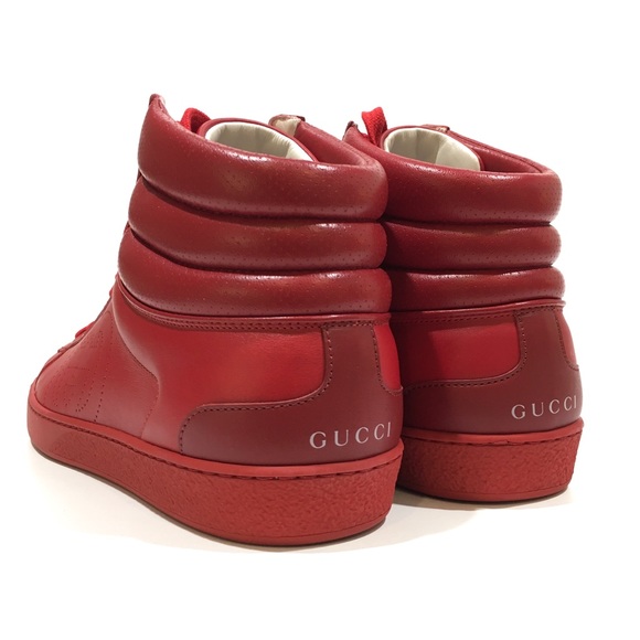 GUCCI ACE HIGHT-TOP INTERLOCKING G LEATHER SNEAKERS -RED -MEN’S US 9.5 -NEW - Picture 8 of 10